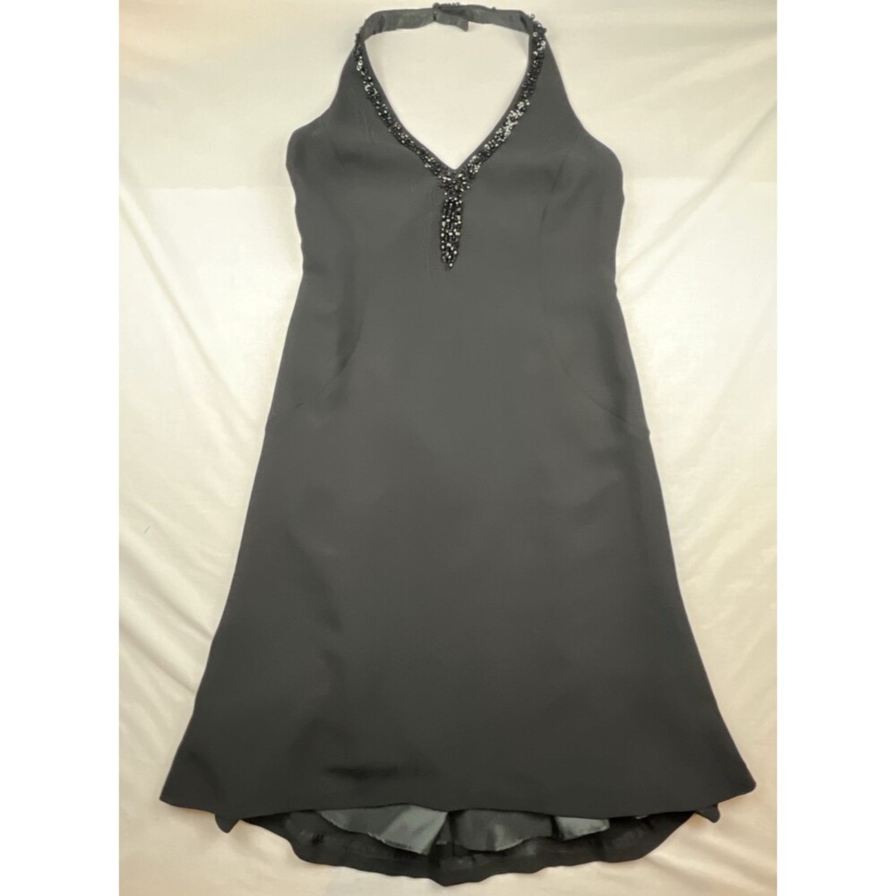 Evan Picone Halter Beaded Embellishments V-Neck Dress